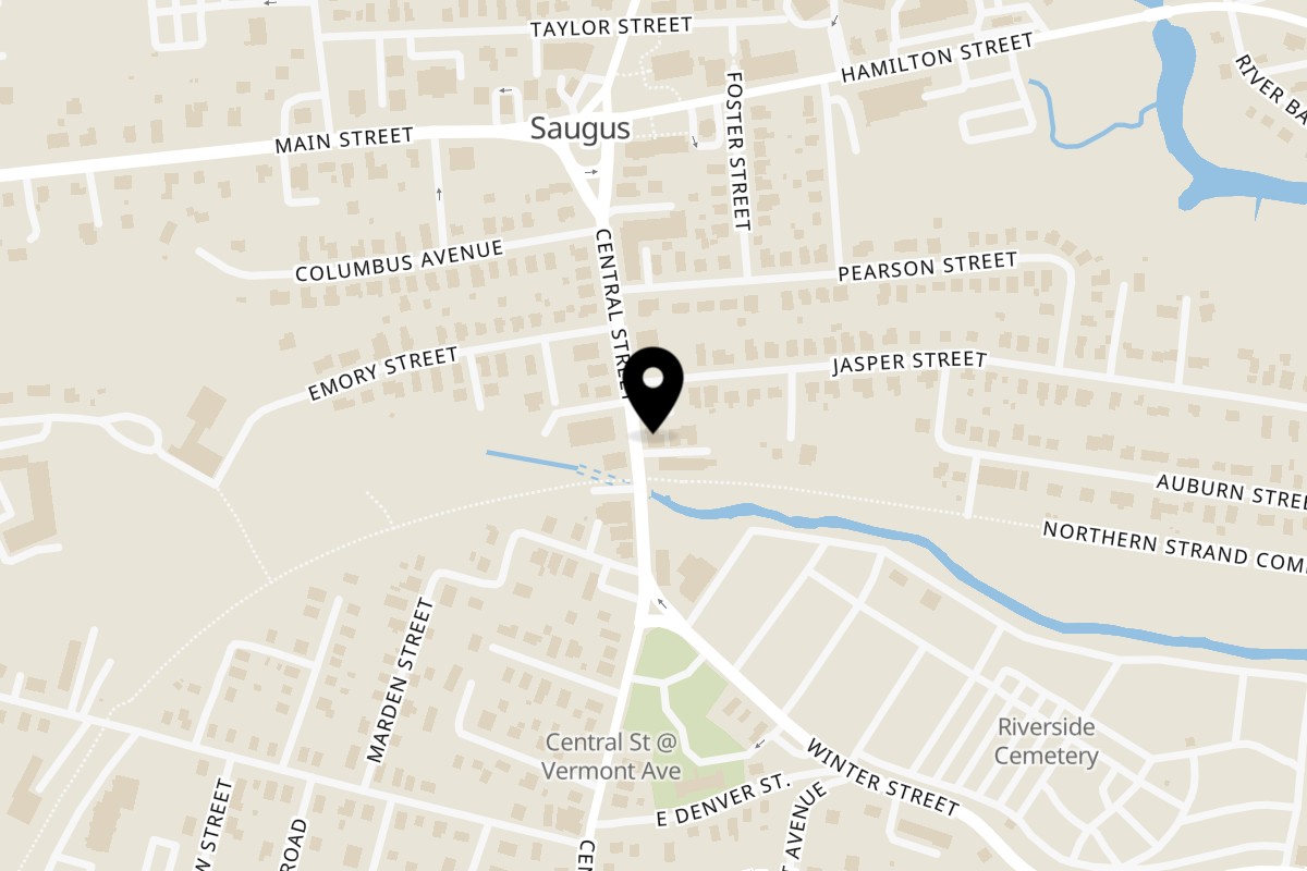 Map showing the location of J&M Italian American Cuisine on 340 Central St in Saugus